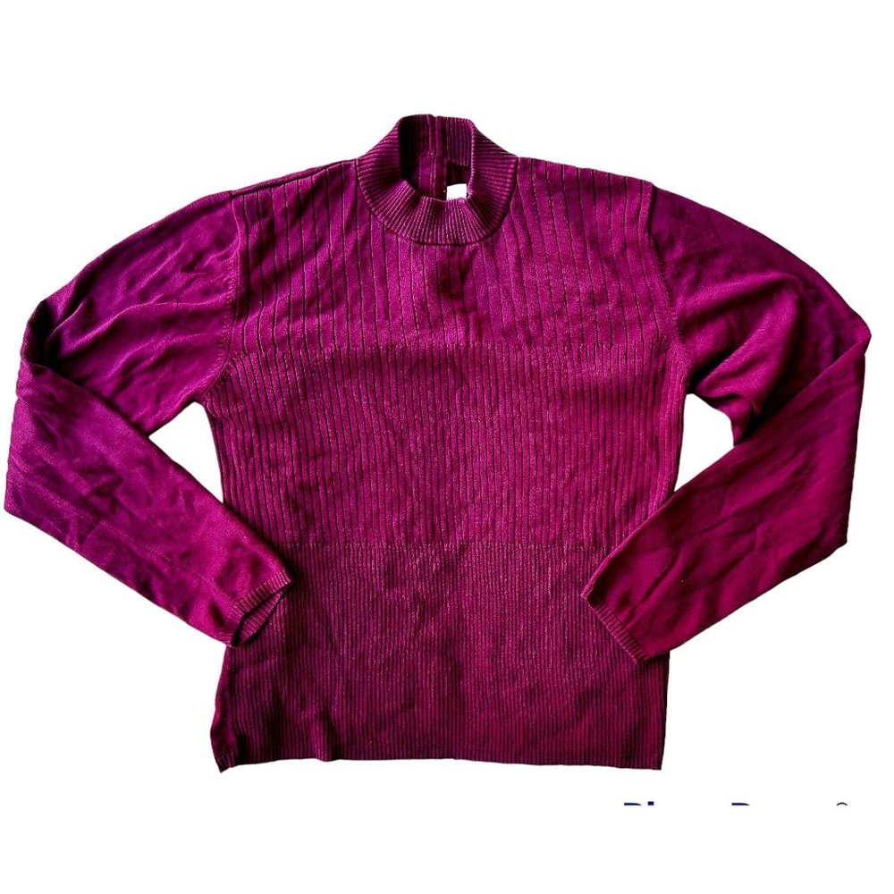 Vintage Samantha Edwards Sweater XL Burgundy Wine Back Zip Silk Cotton P… - Picture 4 of 11